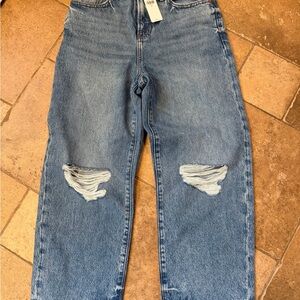 Express Rigid High Rise Relaxed Straight Jeans in Blue